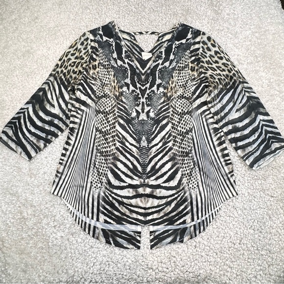 Chico’s Animal Print Blouse. Snakeskin Cheetah Zebra Leopard Sequin Beads.  1 - Picture 4 of 14